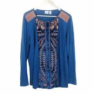 Chico's Zenergy Peasant Blouse Velvet Embroidery 3